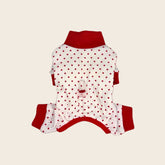 Red Polka Dot Dog Pajamas – Classic Holiday Onesie for Pets
