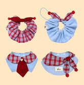 Blue Corduroy Dog Bib – Classic Checkered Style for Stylish Pets