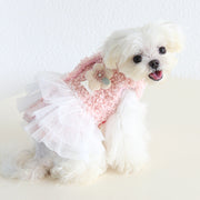 Winter Warm Dress Tricolor Floral Furry Tulle Dog for Small Medium Dogs Pet Clothing