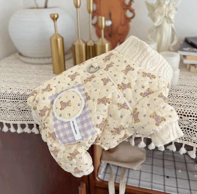 Lamb Wool Skirt Pet Dress – French Bulldog Outfit with Bear Print