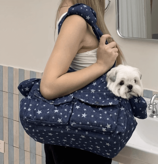 Star Fleece Denim Pet Tote Bag - Cozy Pet Carrier