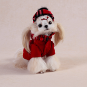 Dog Coat Red Plush New Year Outfit for Maltese Shih Tzu Size XS-XXL