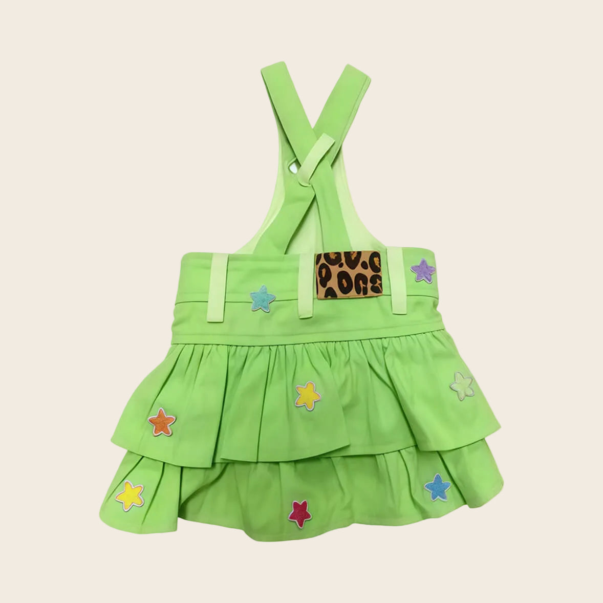 Star Print Dog Suspender Dress – Cute Green Outfit for Pets