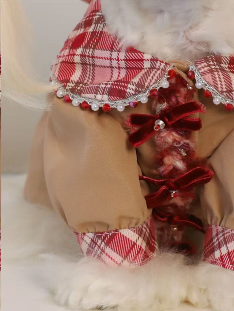 BELO Brown Plaid Trench Coat, British Style Dog coat