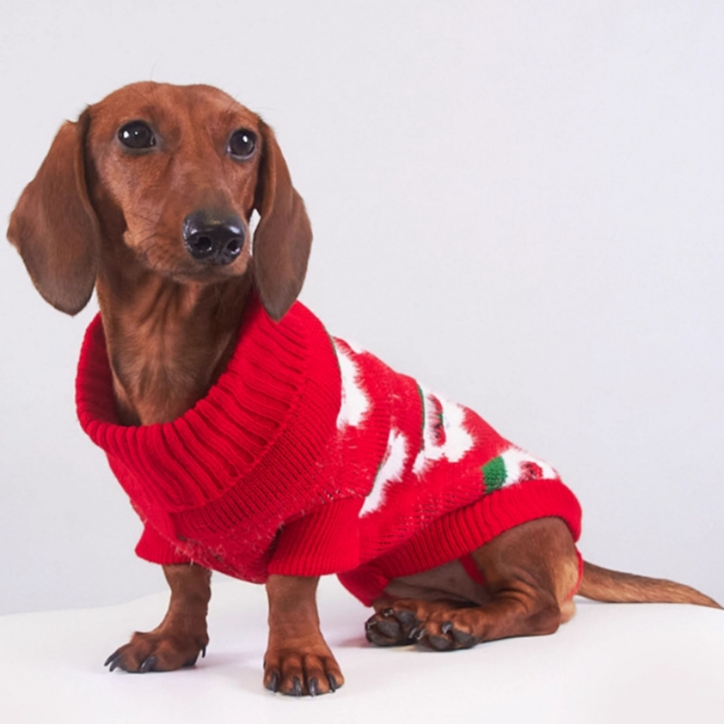 Weenie Dog Clothes Christmas Knitted Sweater Faux Mink Fur Dachshund Outfit