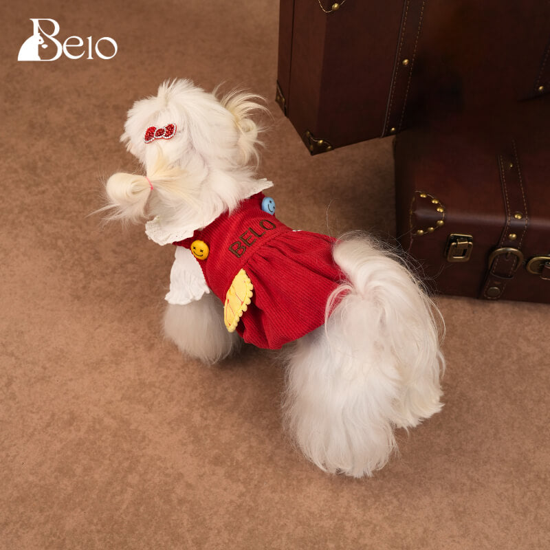 Pumpkin Overall Dog Dress – Cute Red Suspender Outfit