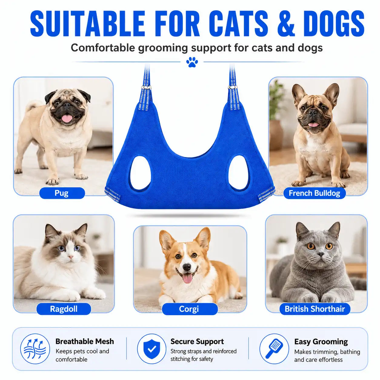 10-in-1 Stress-Free Pet Grooming Hammock Kit
