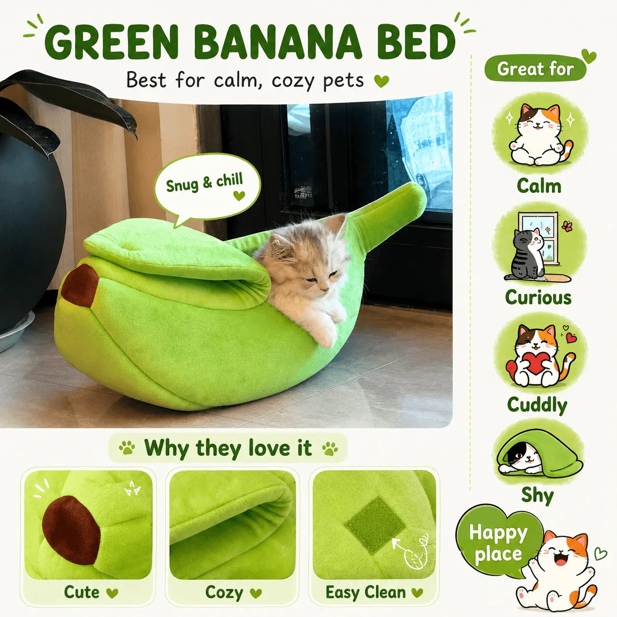 Cloud-Soft Banana Cat Cave – Anxiety-Relieving Semi-Enclosed Nest Bed