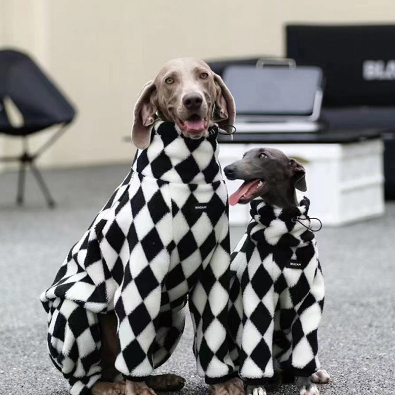 Fleece Checkerboard Warm Adjustable Drawstring Jumpsuit Italian Greyhound Whippet Clothes - PIKAPIKA