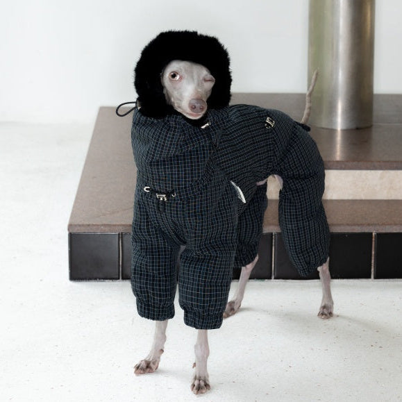 Handmade White Duck Down Thick Winter Puffer Jacket with Mink Fur Collar for Bedlington Greyhound Whippet Clothes