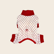 Red Polka Dot Dog Pajamas – Classic Holiday Onesie for Pets