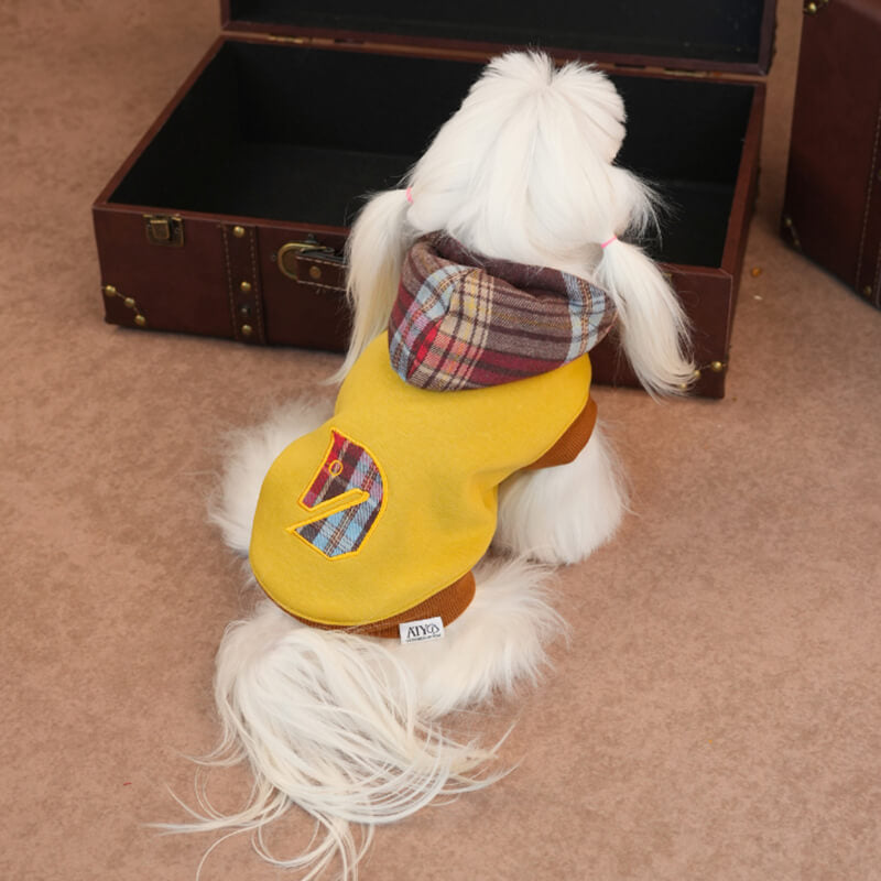 Horse Embroidered Dog Hoodie – Classic Plaid Sweatshirt