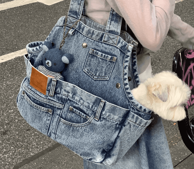 Vintage Denim Pet Tote Bag - Heavy Wash Dog Carrier