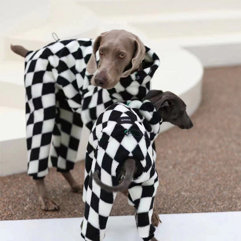 Fleece Checkerboard Warm Adjustable Drawstring Jumpsuit Italian Greyhound Whippet Clothes - PIKAPIKA