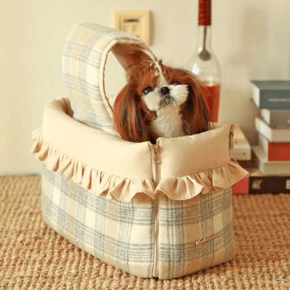 Pet Carrier Tote Bag with Lace Trim - Alloy Zipper Portable Pet Travel Bag