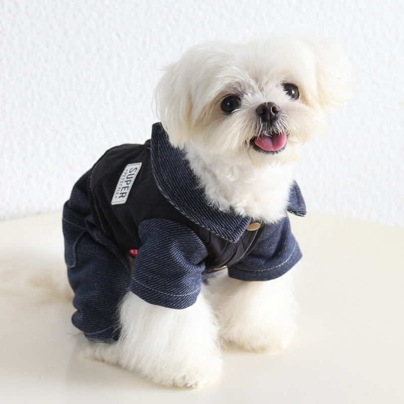 Denim Vest Four-Leg Onesie for Small Medium Dogs Pet Jacket