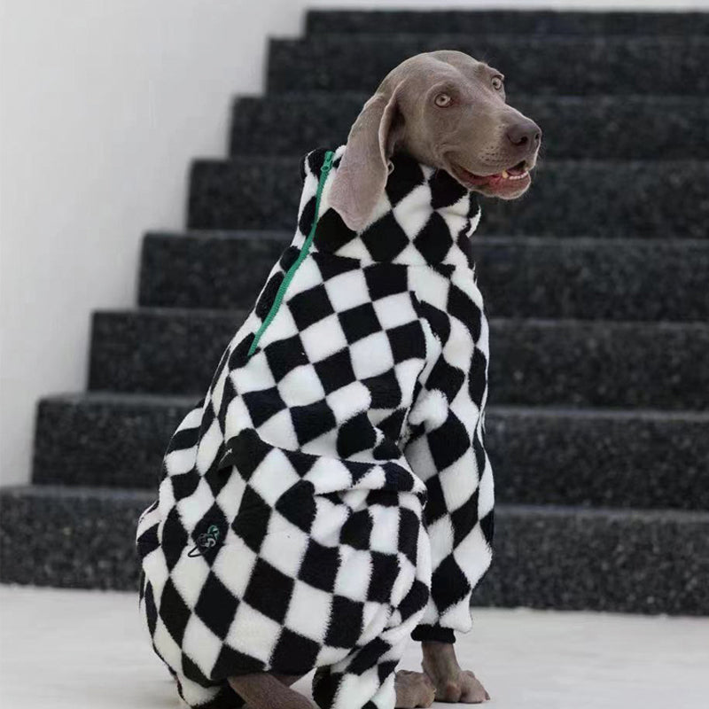 Fleece Checkerboard Warm Adjustable Drawstring Jumpsuit Italian Greyhound Whippet Clothes - PIKAPIKA