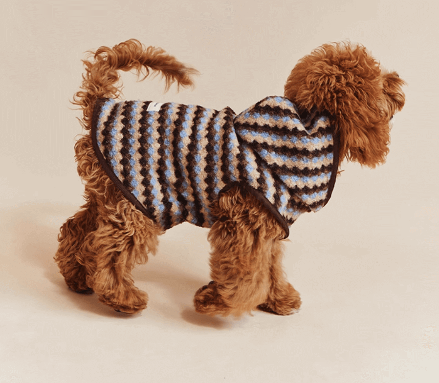 Blue/Brown Fair Isle Dog Vest - Knit Patterned Coat for Small Dogs