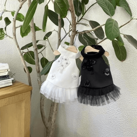 Dog Wedding Dress - White & Black Bridal Gown for Puppies
