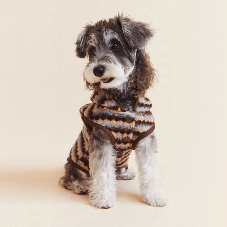 Blue/Brown Fair Isle Dog Vest - Knit Patterned Coat for Small Dogs