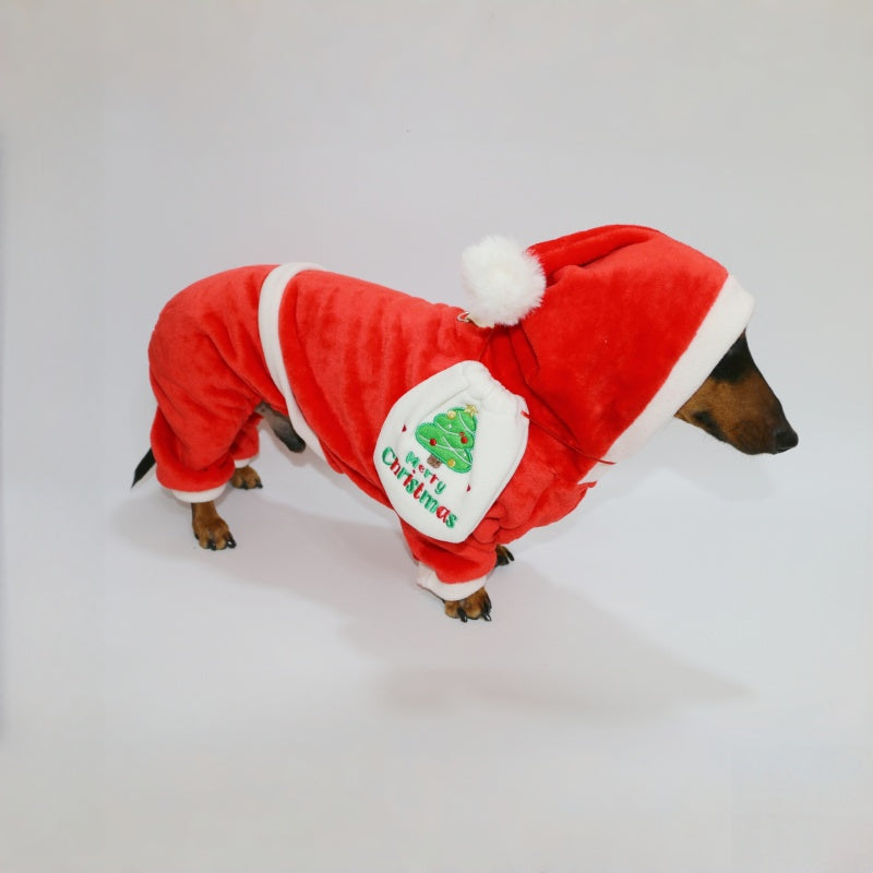 Weenie Dog Clothes Christmas Fleece Onesie for Dogs Dachshund Warm Hooded Outfit