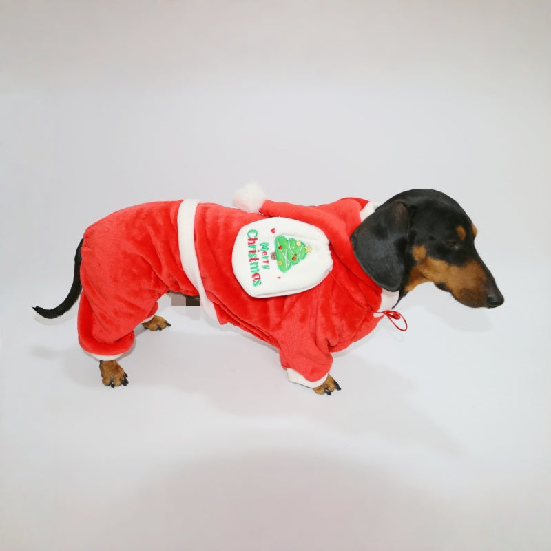 Weenie Dog Clothes Christmas Fleece Onesie for Dogs Dachshund Warm Hooded Outfit