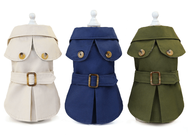 Dog Trench Coat with Belt - 3 Color Choices for All Breeds