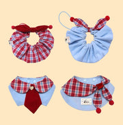 Blue Corduroy Dog Bib – Classic Checkered Style for Stylish Pets