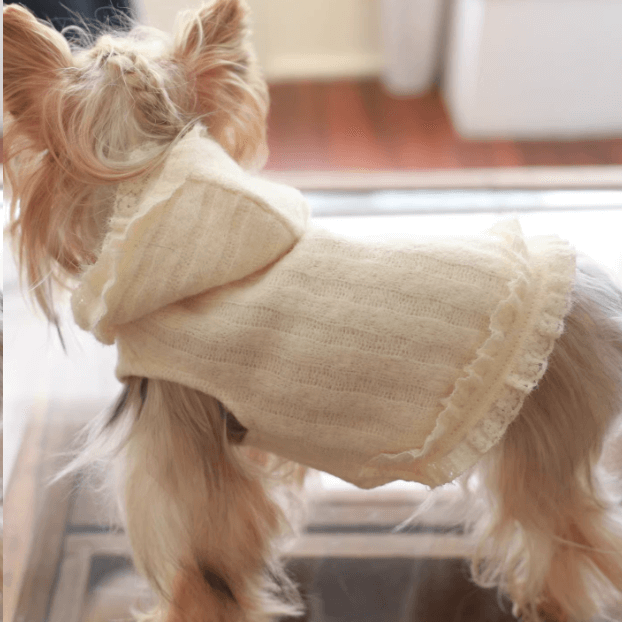 Dog Vest Fleece Lined with Hood and Lace Trim Brown Size XS-XXL