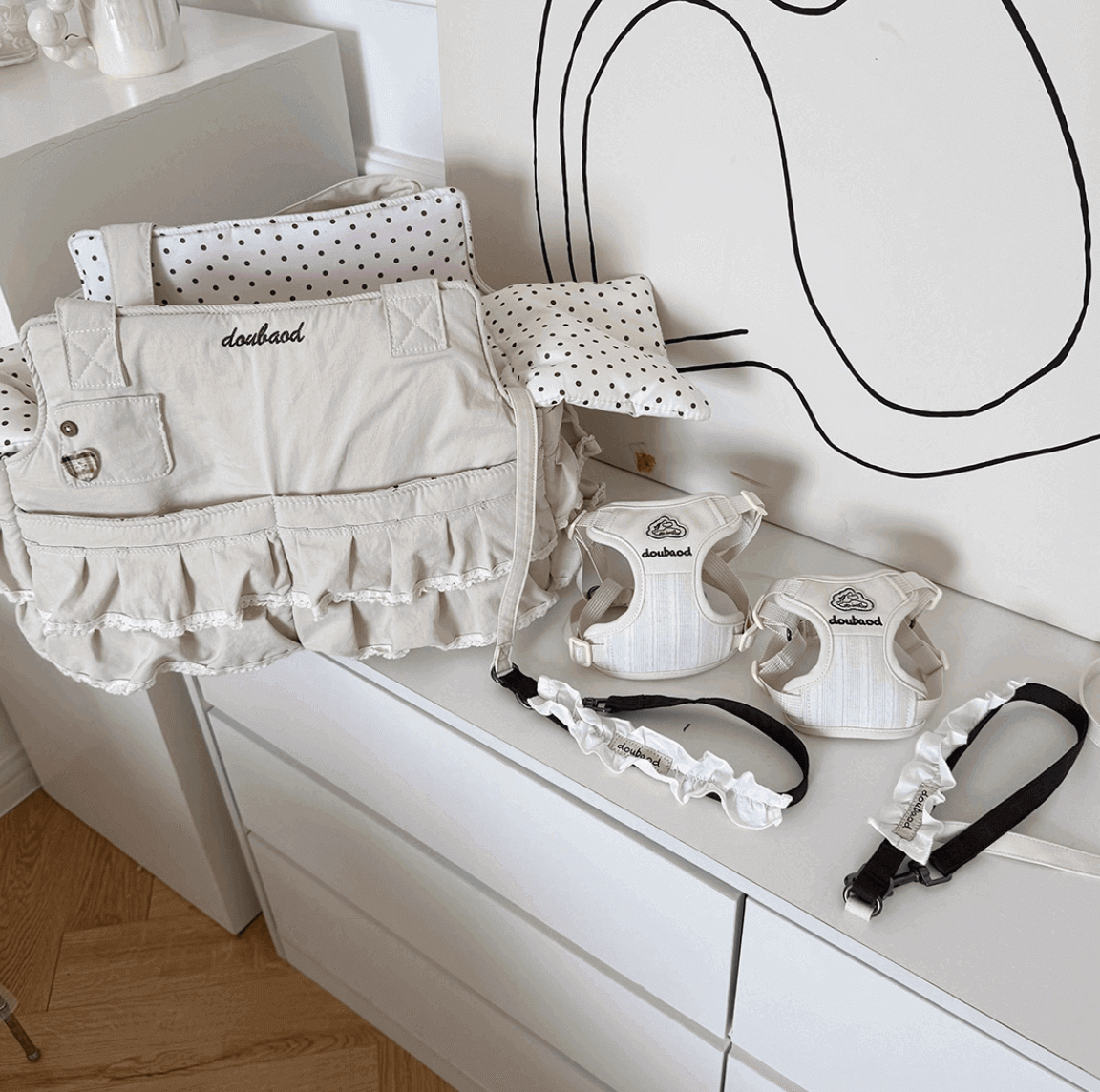 French Polka Dot Pet Tote Bag - Elegant Dog Carrier