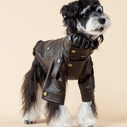 Dog Jacket PU Leather Retro Biker Style Black Size S-XL