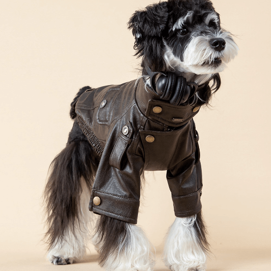 Dog Jacket PU Leather Retro Biker Style Black Size S-XL
