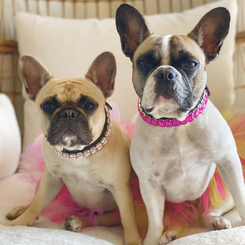 Dog Collar Rhinestone Necklace PU Leather Shiny Faux Diamond - PIKAPIKA