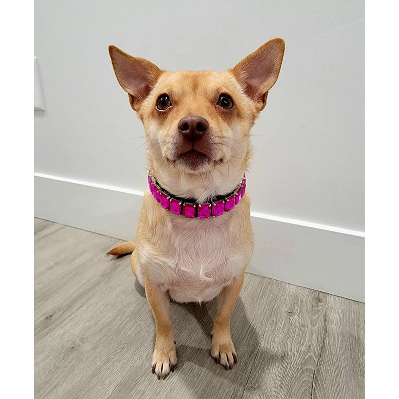 Dog Collar Rhinestone Necklace PU Leather Shiny Faux Diamond - PIKAPIKA