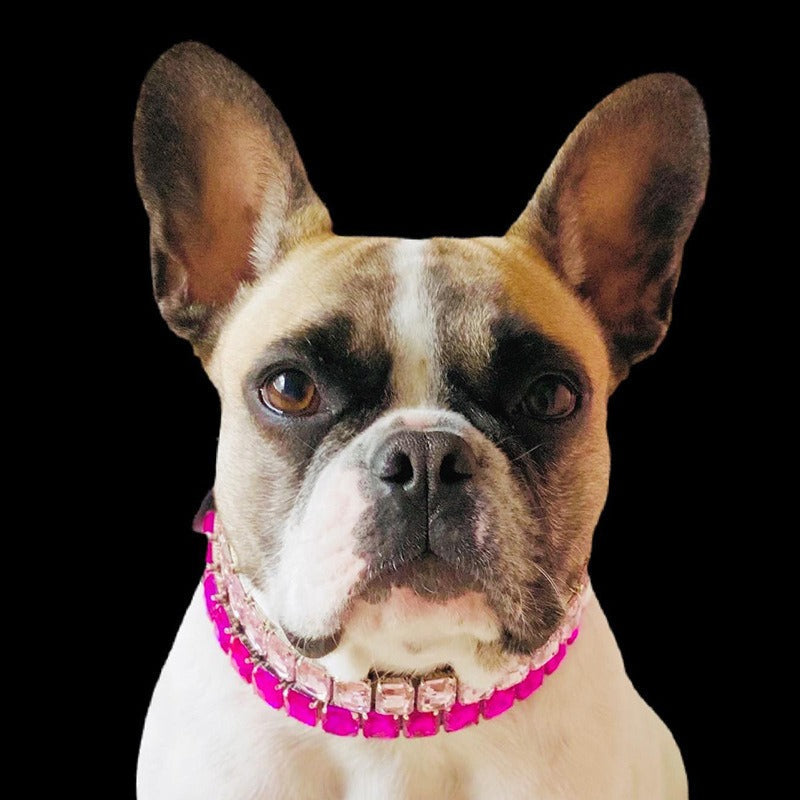 Dog Collar Rhinestone Necklace PU Leather Shiny Faux Diamond - PIKAPIKA