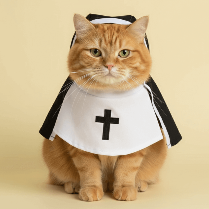 Funny Pet Nun Costume for Cats & Dogs | Cute Cosplay Outfit | Halloween Party Dress Up Photo Prop