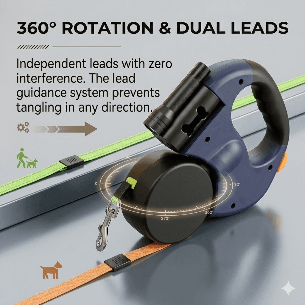 360° Swivel Dual Retractable Leash
