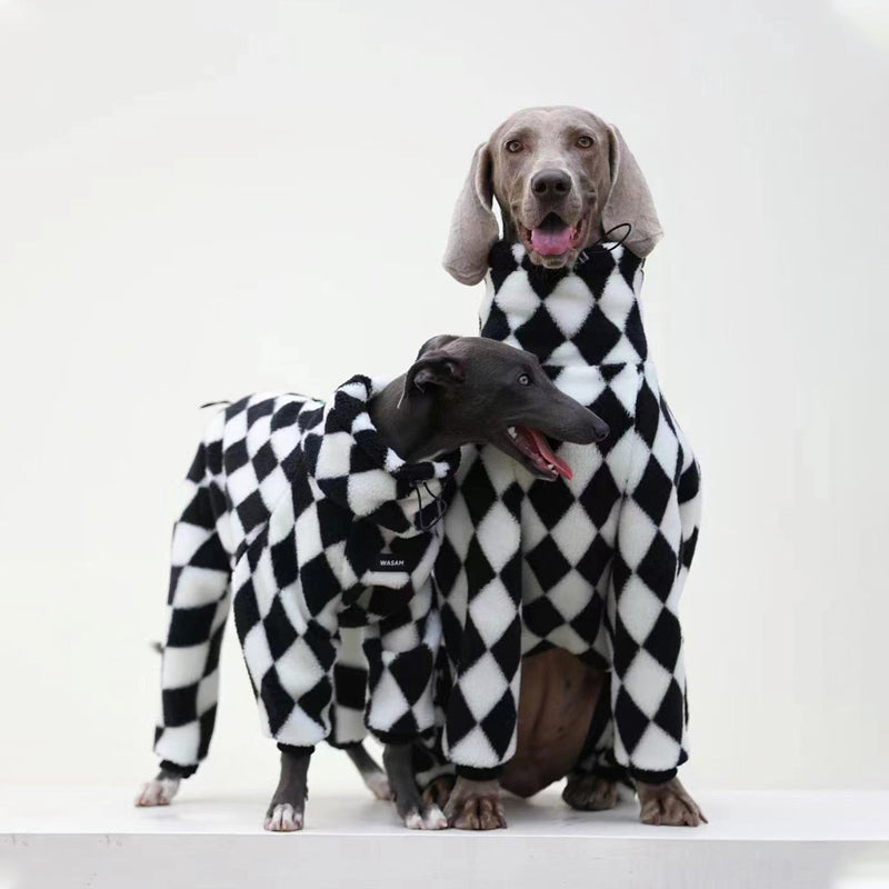Fleece Checkerboard Warm Adjustable Drawstring Jumpsuit Italian Greyhound Whippet Clothes - PIKAPIKA