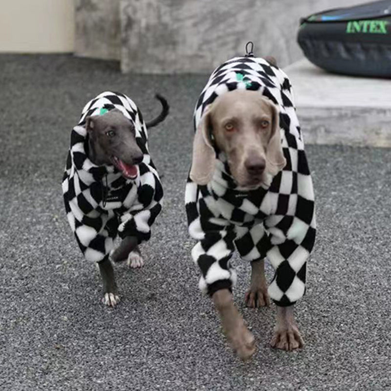 Fleece Checkerboard Warm Adjustable Drawstring Jumpsuit Italian Greyhound Whippet Clothes - PIKAPIKA