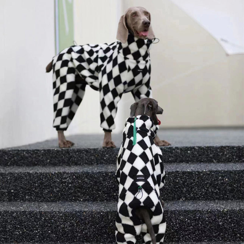 Fleece Checkerboard Warm Adjustable Drawstring Jumpsuit Italian Greyhound Whippet Clothes - PIKAPIKA