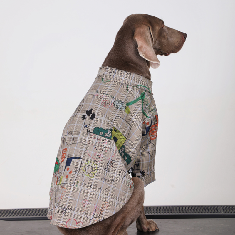 Preppy Retro Big Dog Clothes Cotton Shirts with Tie - PIKAPIKA