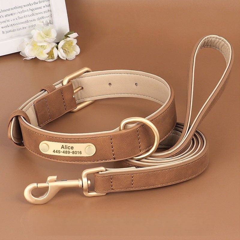 Adjustable No - Pull Double - Layer Leather Dog Collar - PIKAPIKA