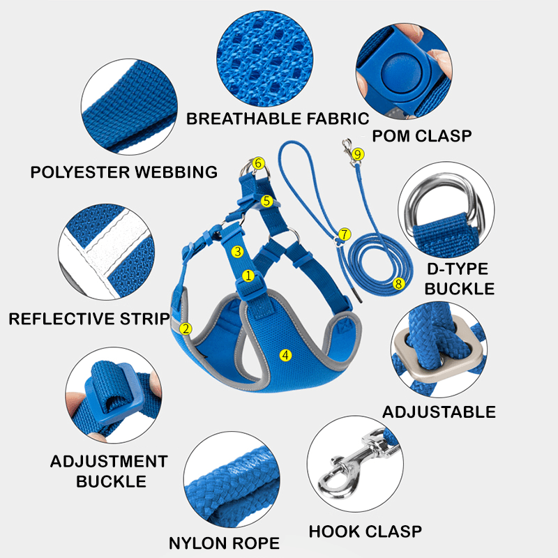 Adjustable Summer Vest Dog Leash Harness for Small Medium Big Dogs - PIKAPIKA