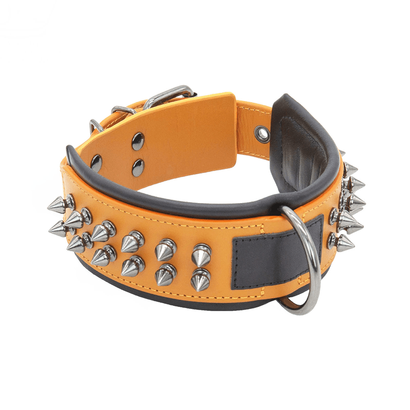 Anti - Bite Studded Leather Collar Spiked Pet Neck Strap - PIKAPIKA