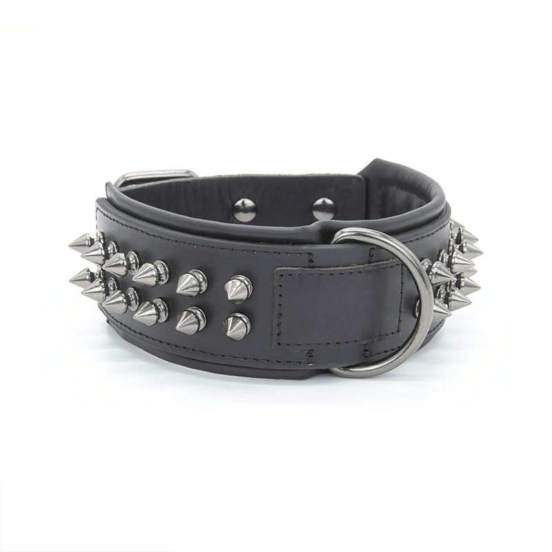 Anti - Bite Studded Leather Collar Spiked Pet Neck Strap - PIKAPIKA
