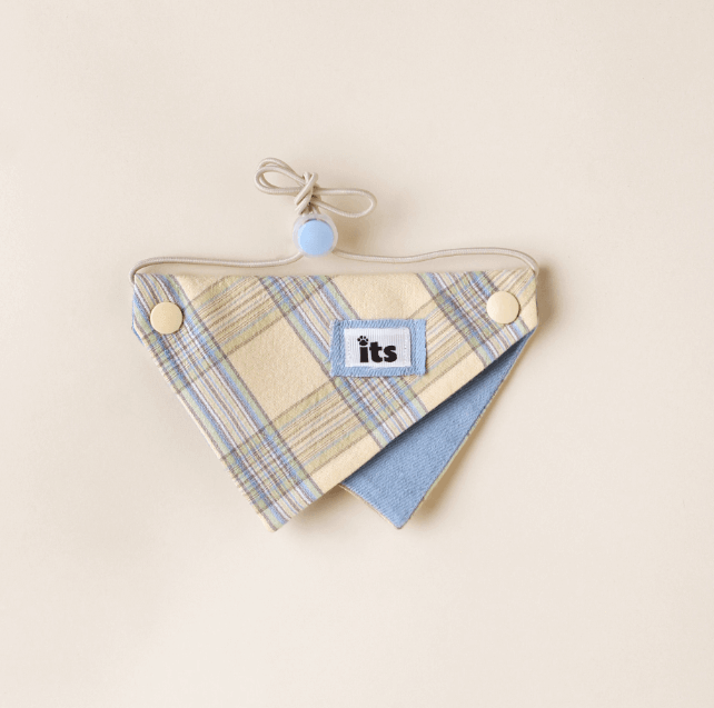 Pet Bandana Worn Check Blue Triangle Bib Large