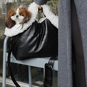 Winter Pet Carrier with Plush Trim - Adjustable Black Sling Bag for Small Dogs