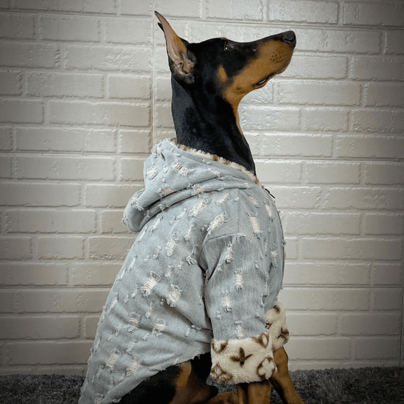 Big Dog Jacket Faux Fur Denim Zip Coat Warm Winter Clothes - PIKAPIKA