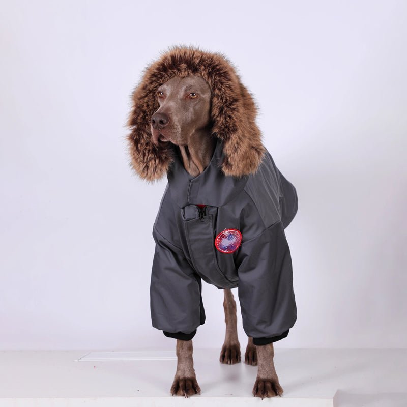 Big Dog Jacket Large Size Dog Clothes Snowsuits with Faux Fur Hat - PIKAPIKA