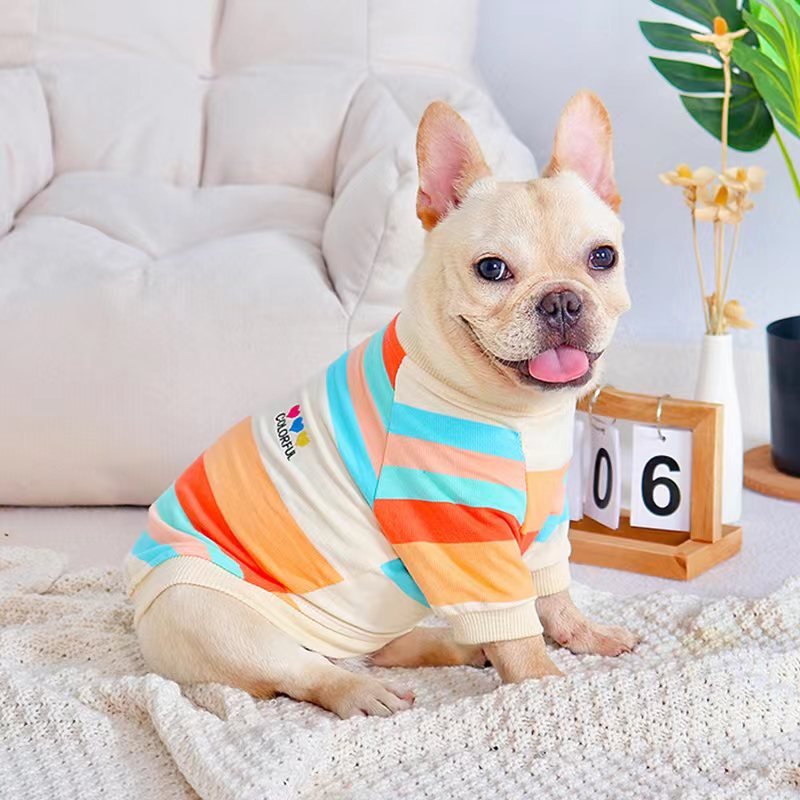 Bulldog Dog Clothes Stripe Shirts - PIKAPIKA